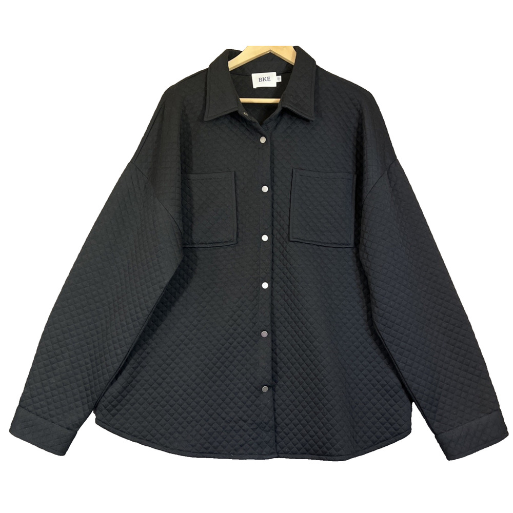 BKE Shacket Womens XL Black Quilted Polyester Snap Up Relaxed Fit Jacket
